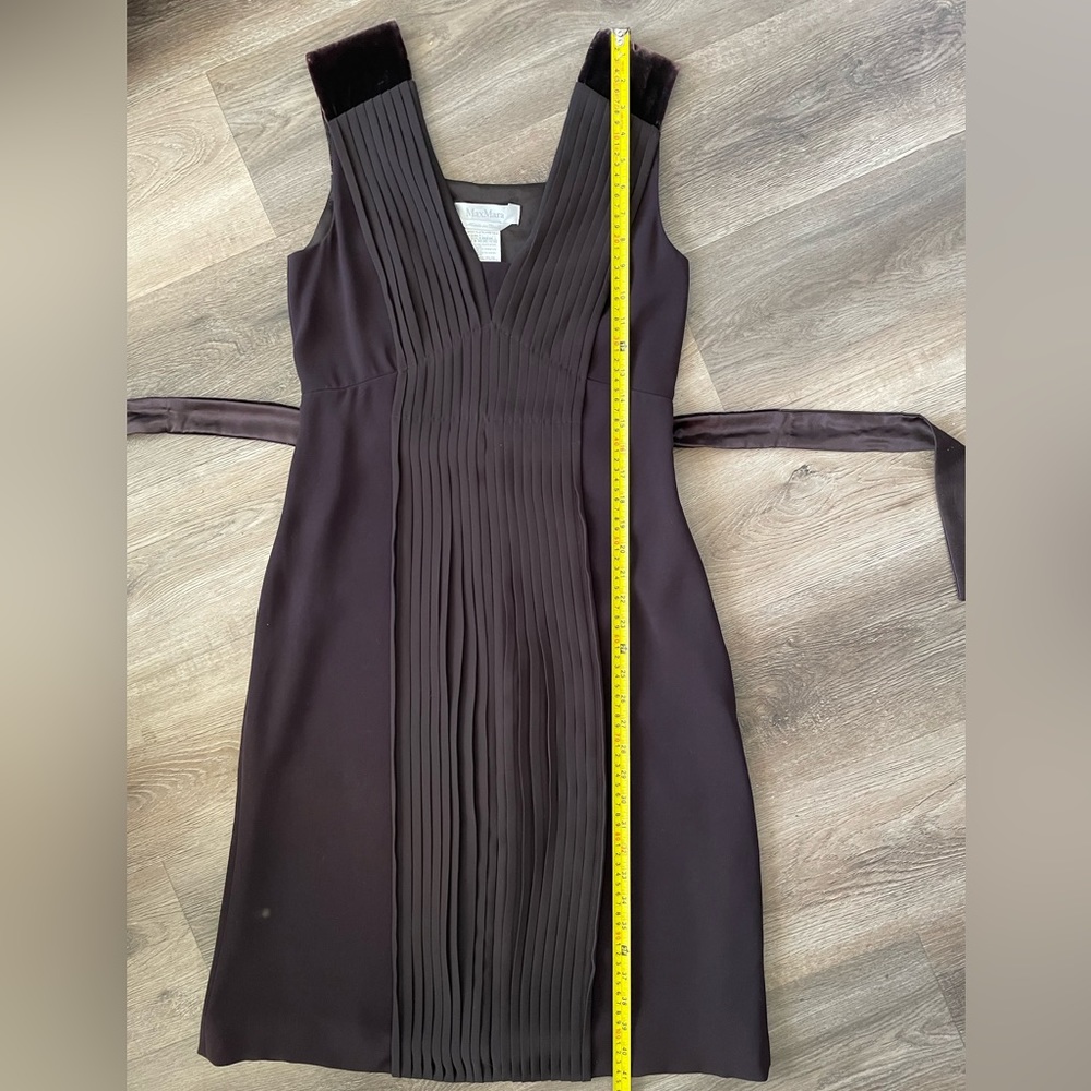Max Mara Espresso Brown Pleated Fit and Flare Dress Velvet Sash Tie Midi 40 8 - Picture 11 of 13